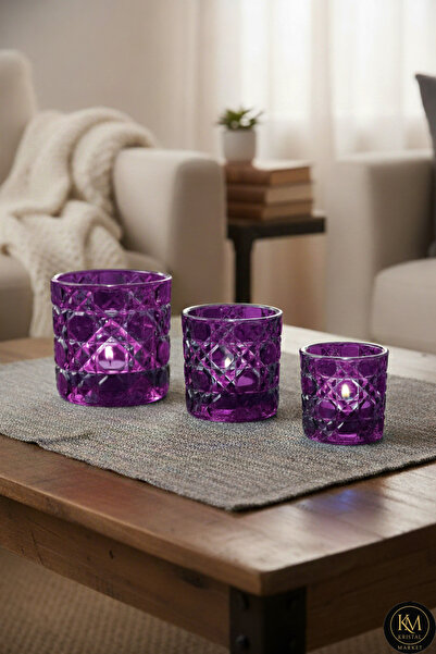 Kristal Market El Yapımı Kristal Mumluk Takımı 3'lü