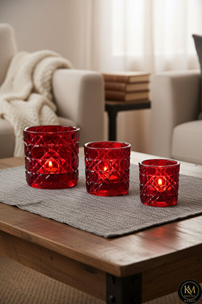 Kristal Market El Yapımı Kristal Mumluk Takımı 3'lü