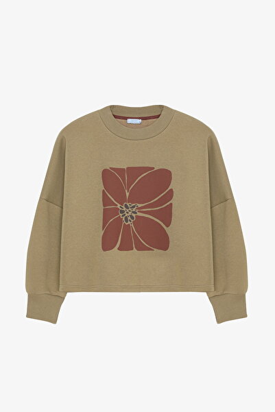 Quzu Оверсайз-светр з квітковим принтом, хакі