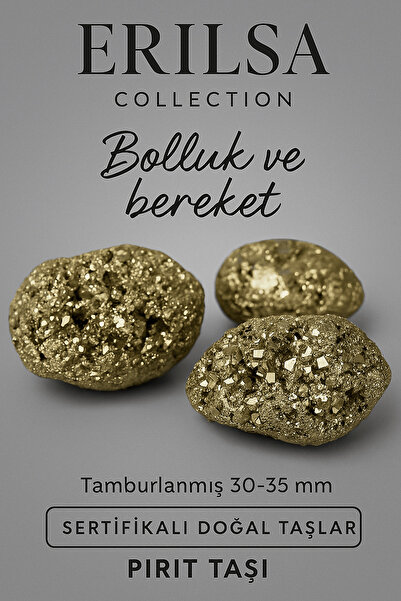 Tesbih Atölyesi Sertifikalı Ham İşlenmemiş Doğal Pirit Taşı Kütle 30-35 mm - Bereket ve Güç Taşı