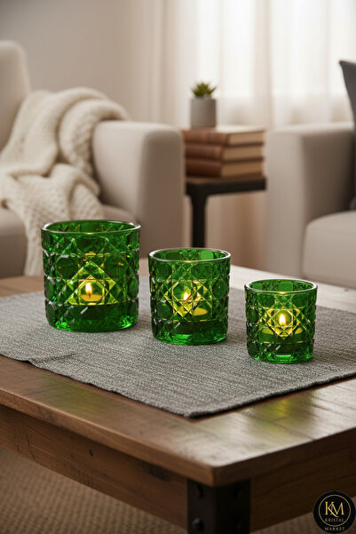 Kristal Market El Yapımı Kristal Mumluk Takımı 3'lü