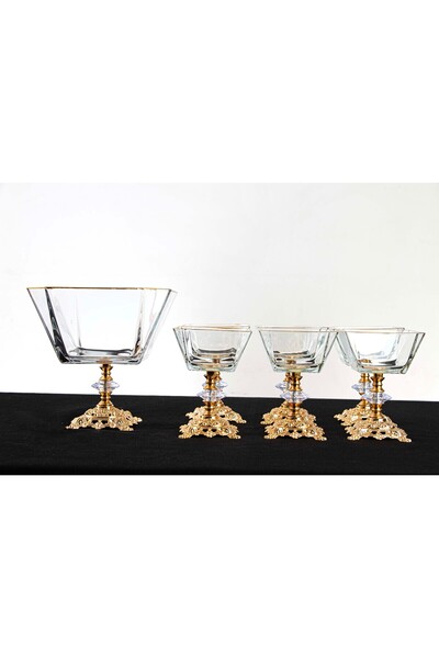 PLT Design 7 Pieces Large Size Salad - Gold Detailed Glass Magnolia Ice Cream Rack