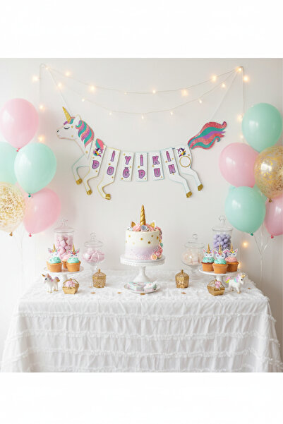 ELITETIME Μονόκερος σε σχήμα άλογου Happy Birthday Pennant 40 cm x 120 cm