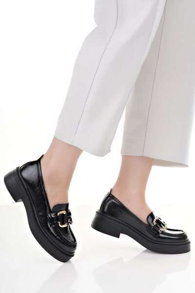 BAHRİNA SİYAH KIRIŞIK RUGAN ZİNCİR TOKA LOAFER AYAKKABI