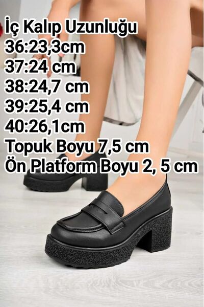 BAHRİNA kadın siyah cilt topuklu loafer mokasen ayakkabı