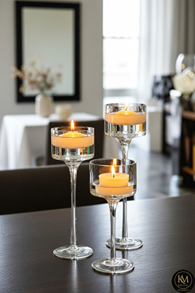 Kristal Market El Yapımı Kristal Dekoratif Mumluk Set 3'lü