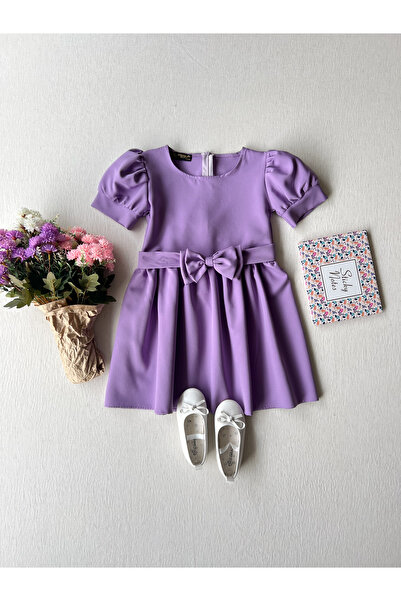 KÜÇÜĞÜM BUTİK Lila Karpuz Kollu Kız Çocuk Krep Elbise