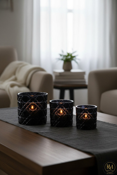 Kristal Market El Yapımı Kristal Mumluk Takımı 3'lü