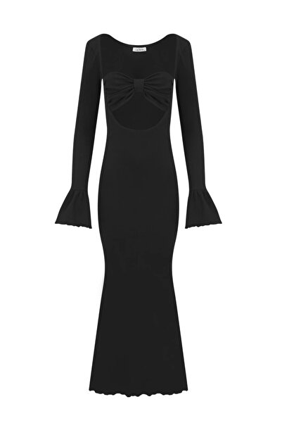 La Sarta Black Alicante Camisole Long Dress with Chest Detail