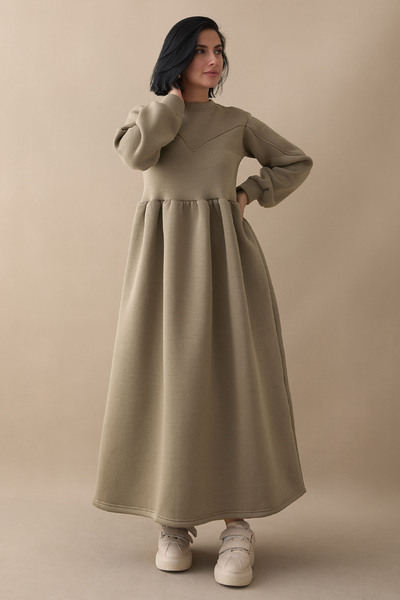 InStyle Elenor Balon Kol Elbise - Haki