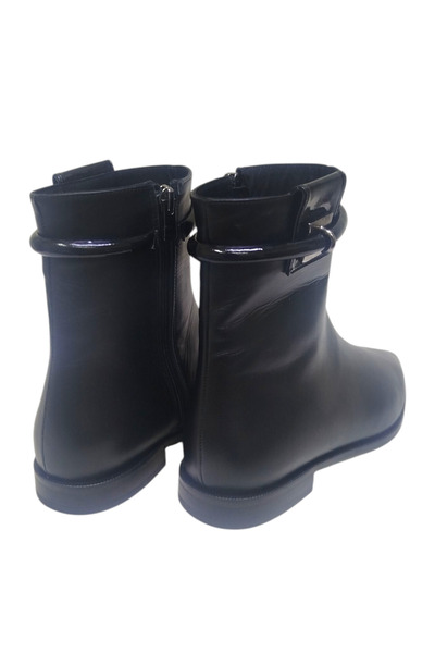 DRY SHOES Hakiki Deri Siyah Kadın Bot Ayakkabı Sivri Burun Düz Taban Fermuarlı Bilekten Bantlı DRY-2111