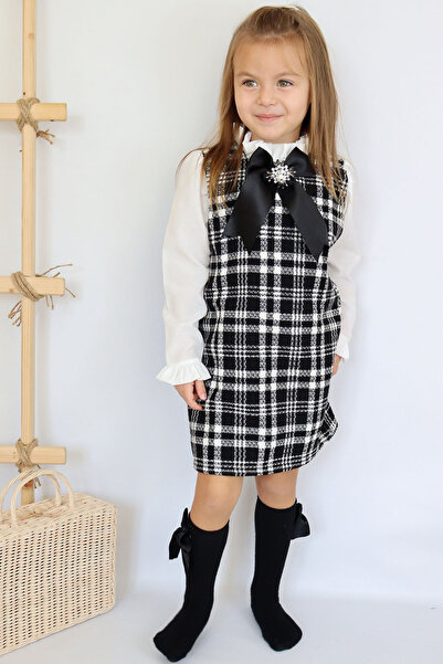 Parla Kids Kız Çocuk Siyah Vanessa Broş Detaylı Tüvit Uzun Kollu Yılbaşı Elbisesi