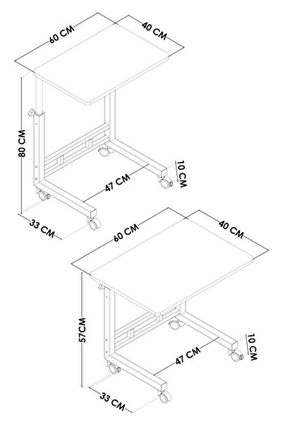 Forada Home & Style Yükseklik Ayarlı Laptop Masası - Çalışma Masası (40x60 cm MDF Tablalı / Tekerlekli)
