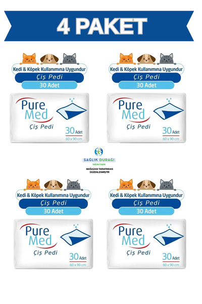 SAĞLIK DURAĞI sağlıklı yaşam puremed 60x90 Cm Kedi Köpek Çiş Pedi 120 adet