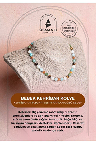 OSMANLI DOĞAL TAŞ Sertifikalı Bebek Kehribar Kolye-Kehribar-Amazonit-Yeşim-Ka...