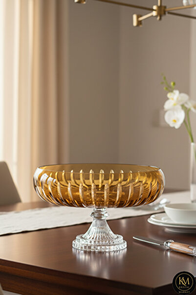 Kristal Market Kesme Kristal Dekor 28 Cm Amber Sofra Sunum Kasesi