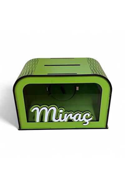 UNT Kişiye Özel İsimli Ahşap Kumbarası – Yeşil Renk MDF Tasarım