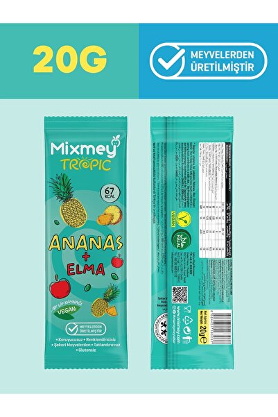 mixmey Tropik Meyve Bar Serisi 10 Adet | Sağlıklı Atıştırmalıklar – Vegan, Glutensiz (20GR X 10 ADET)