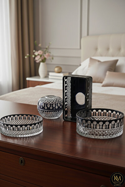 Kristal Market El Yapımı Kristal Kesme Beykoz Desen Dekoratif Sofra Sunum Set...