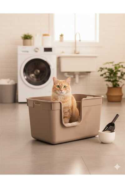 POLİVAHOME Tanos Dekoratif Büyük Yarı Kapalı Kedi Tuvaleti (Kürek Hediyeli)