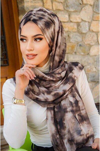 Aişe tesettür Brown Mink Batik Pattern Ready Shawl