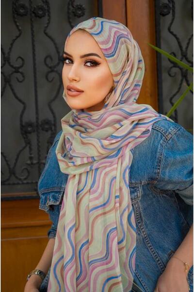 Aişe tesettür Προετοιμασμένο σάλι με μαλακά χρώματα με σπειροειδές σχέδιο