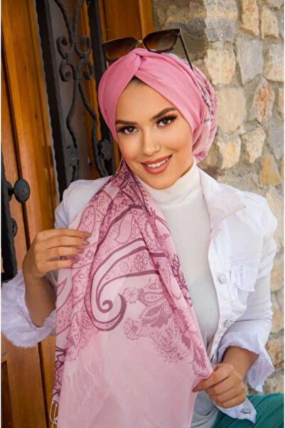 Aişe tesettür Şal gata cu imprimare digitală cu model pulbere - 50610