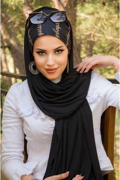 Aişe tesettür Έτοιμο σάλι με μοτίβο μαύρου κειμένου