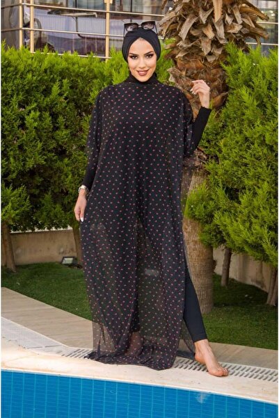 Aişe tesettür Black Strawberry Patterned Hijab Pareo