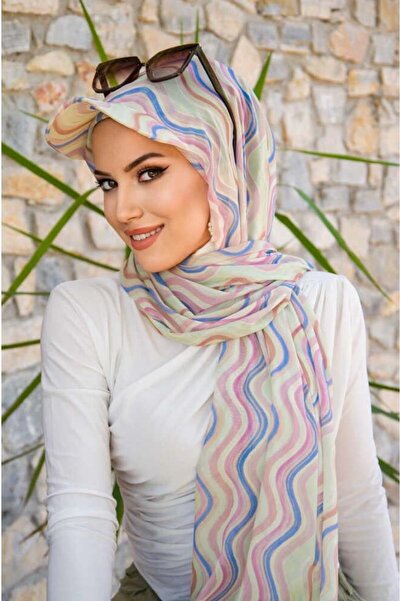 Aişe tesettür Soft Renkler Geometrik Desen Kepli Bandana Şapka Şal