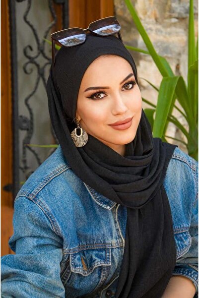 Aişe tesettür Black Bandana Bonnet Shawl
