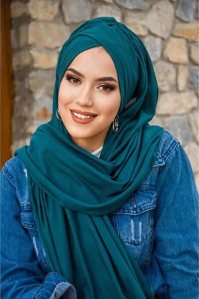 Aişe tesettür Parlement Yeşil Çapraz Bantlı Hazır Şal