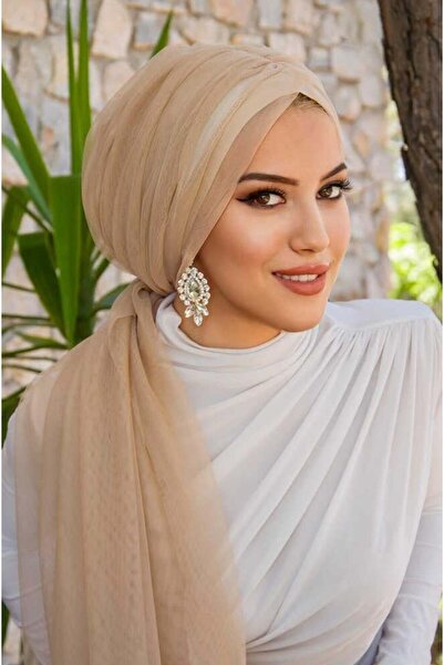 Aişe tesettür Beige Tulle Gathered Wrap Bonnet