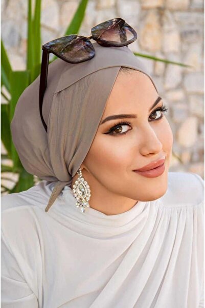 Aişe tesettür Taş Rengi Çapraz Bone / Deniz - Havuz Bonesi