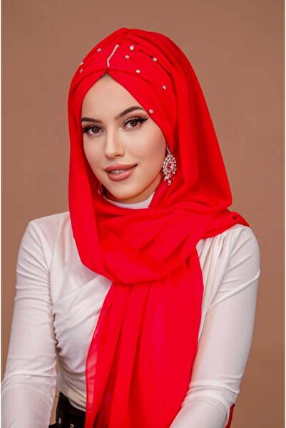 Aişe tesettür Vatreno crvena Sa kamenčićima skupljeni model večernje haljine ...