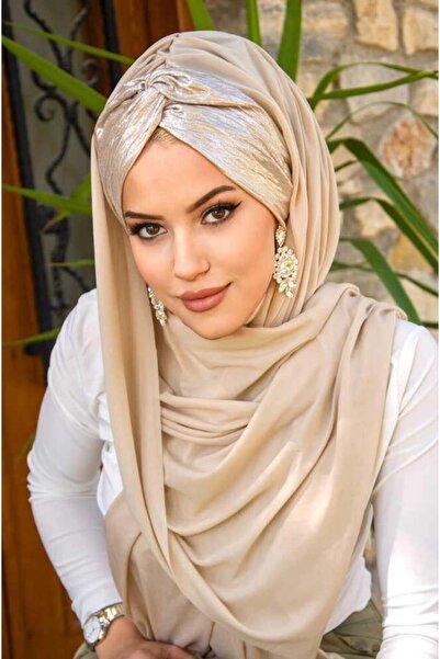 Aişe tesettür Sand Beige Twisted Ready Shawl