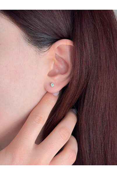 KURSHUNI Taşsız Mini Nazar, 14 Ayar Altın Küpe (TEK Satılır)