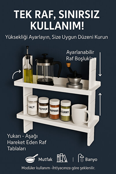 VENON Ayarlanabilir Dekoratif Duvar Rafı 60 Cm – Kitaplık & Düzenleyici Metal Raf Katlı Düzenleyici Raf