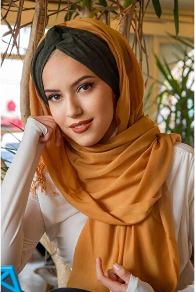 Aişe tesettür Buff Khaki Pattern Twist Ready Shawl