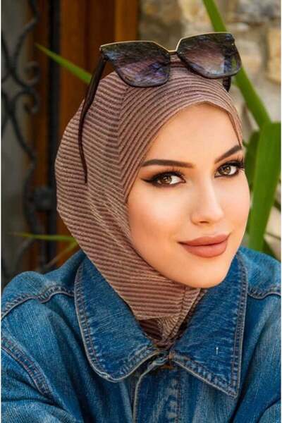 Aişe tesettür Bakır Çizgili Yüzücü Bonesi - Sporcu Bonesi