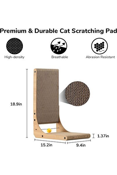 VELORA Cat Scratching Board with Toy Ball – Medium 18.9 Inch L-Shaped Scratcher for Indoor Cats