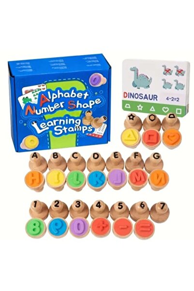 Picodino Educational set with 45 wooden stamps and cards - Alphabet, shapes and numbers