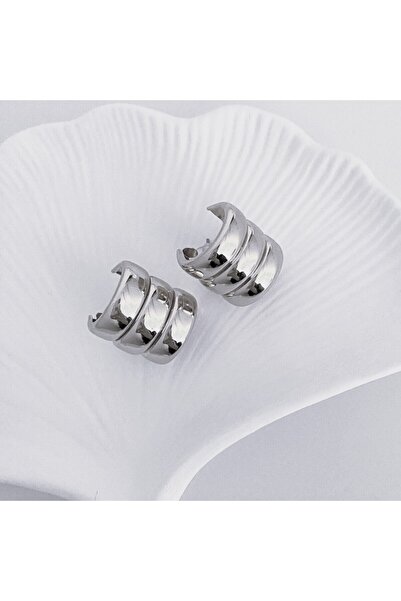 Heppii Üç Sıra Çoklu Görünüm Bombeli Çelik Küpe Silver Renk