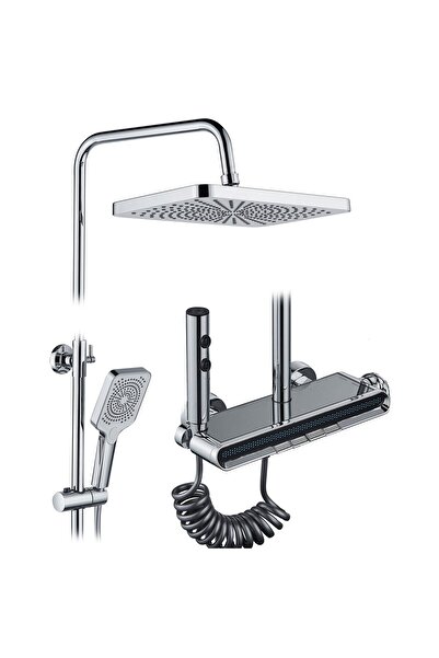 ferrara Coloană de duș La Brocca BBS002, 4 funcții, Alamă, Afișaj electronic, Funcție bideu, Argintiu