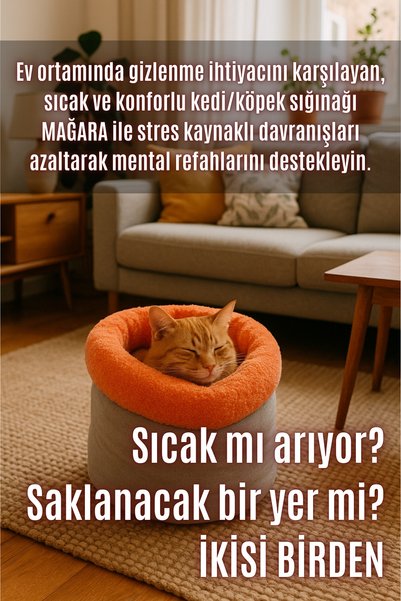 pawdaz Mağara (45x40cm) - Modern kedi/köpek mağara yatak, Saklanma alanı, Sakinleştirici, Konforlu