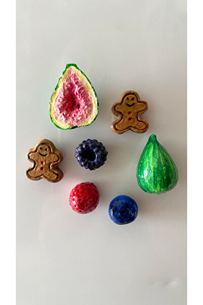 Jovial Hediyelik 7 Adet El Yapımı Minimal Meyve Figürlü Magnet (Fotoğraf ve N...