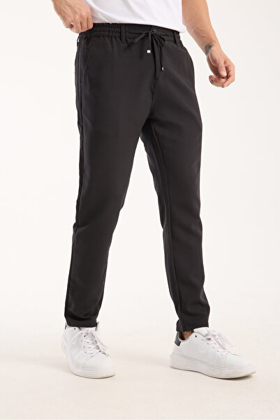 OneZero Erkek Jogger Bel Lastikli Düğmeli Fermuarlı Bağcıklı Likralı Antrasit Pantolon