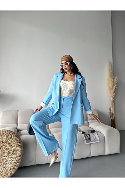 MYGİYİMİSTANBUL Blazer Jacket Set pantaloni cu picioare largi