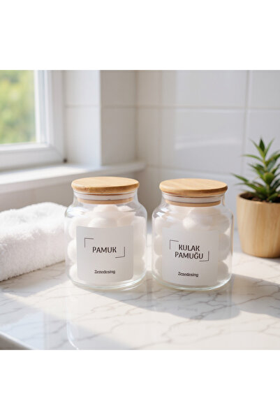 zezedesing Bambu Kapak Cam Kulak Pamuğu Ve Pamukluk 500ml