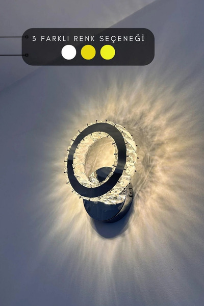 bestof tasarım Duvar Tekli Modern Aplik Kristal Taşlı Led Kumandalı Aplik - 3 Renk - ( Beyaz - Sarı - Gün Işığı )